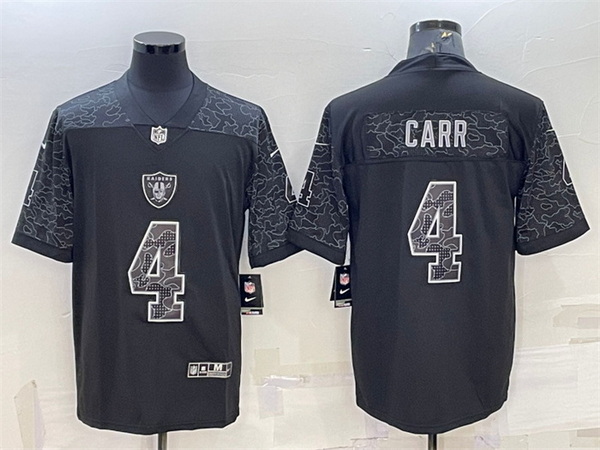 Men Las Vegas Raiders 4 Derek Carr Black Reflective Limited Stitched Football Jersey