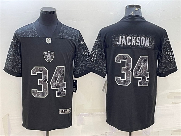 Men Las Vegas Raiders 34 Bo Jackson Black Reflective Limited Stitched Football Jersey