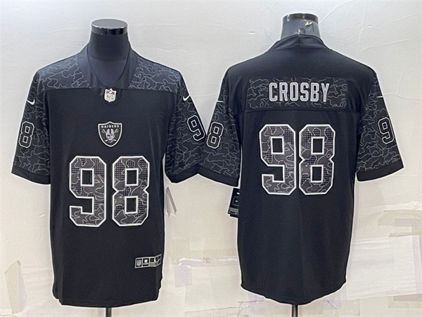 Men Las Vegas Raiders 98 Maxx Crosby Black Reflective Limited Stitched Football Jersey