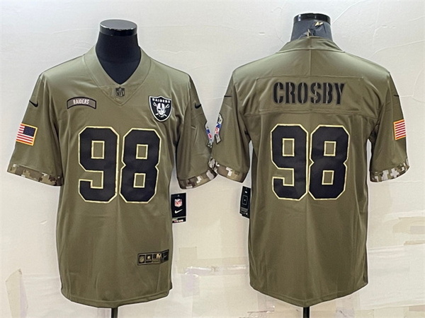 Men Las Vegas Raiders 98 Maxx Crosby Olive 2022 Salute To Service Limited Stitched Jersey