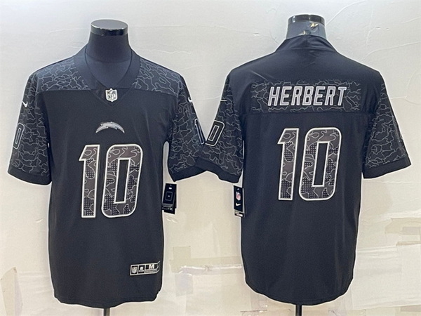 Men Los Angeles Chargers 10 Justin Herbert Black Reflective Limited Stitched Football Jersey