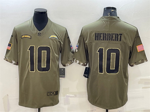 Men Los Angeles Chargers 10 Justin Herbert Olive 2022 Salute To Service Limited Stitched Jersey