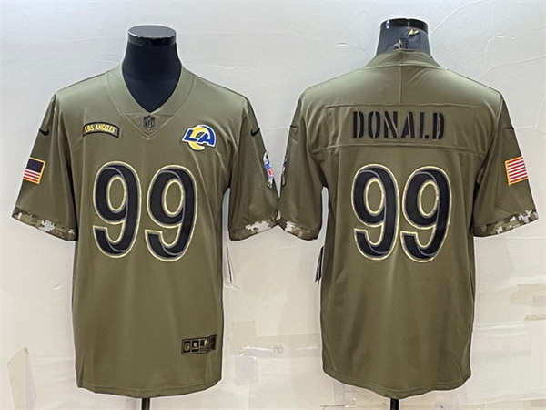 Men Los Angeles Rams 99 Aaron Donald Olive 2022 Salute To Service Limited Stitched Jersey