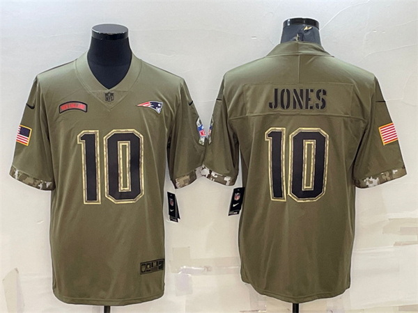 Men New England Patriots 10 Mac Jones Olive 2022 Salute To Service Limited Stitched Jersey