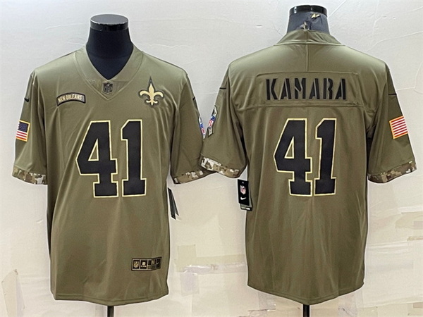 Men New Orleans Saints  41 Alvin Kamara Olive 2022 Salute To Service Limited Stitched Jersey