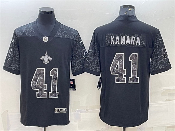 Men New Orleans Saints 41 Alvin Kamara Black Reflective Limited Stitched Football Jersey