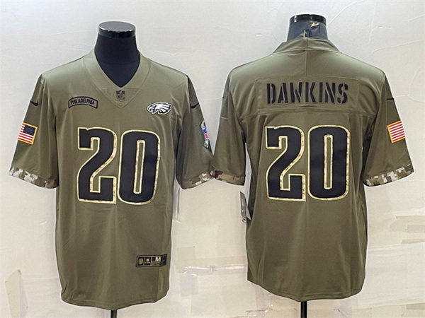 Men Philadelphia Eagles 20 Brian Dawkins Olive 2022 Salute To Service Limited Stitched Jersey