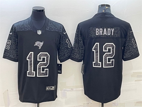 Men Tampa Bay Buccaneers 12 Tom Brady Black Reflective Limited Stitched Jersey