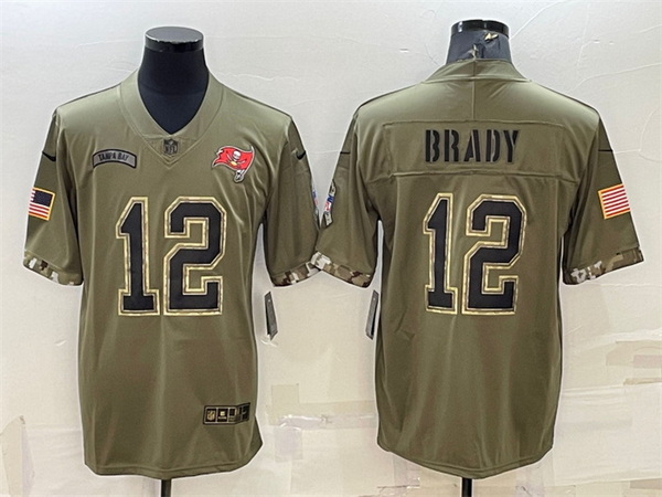 Men Tampa Bay Buccaneers 12 Tom Brady Olive 2022 Salute To Service Limited Stitched Jersey