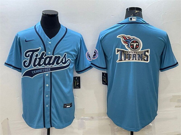 Men Tennessee Titans Blue Team Big Logo With Patch Cool Base Stitched Baseball Jersey