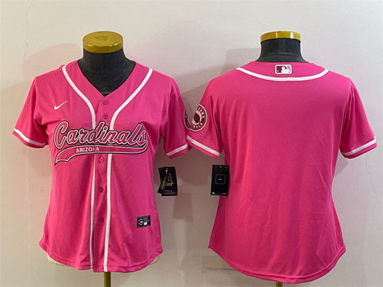 Women Arizona Cardinals Blank Pink With Patch Cool Base Stitched Baseball Jersey