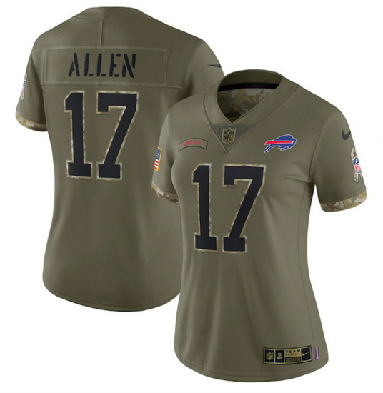 Women Buffalo Bills 17 Josh Allen Olive 2022 Salute To Service Limited Stitched Jersey