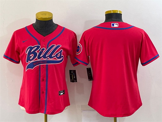 Women Buffalo Bills Blank Red With Patch Cool Base Stitched Baseball Jersey