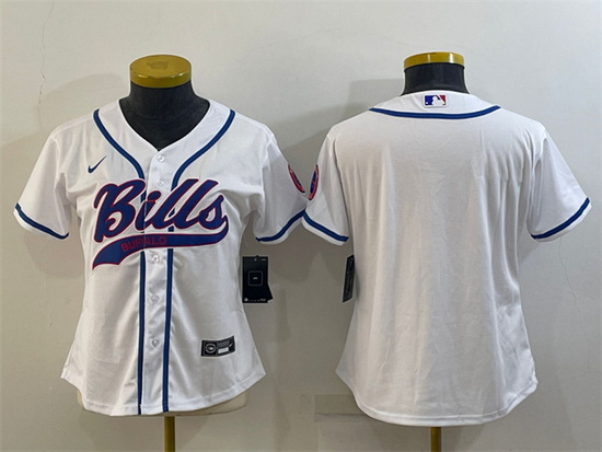 Women Buffalo Bills Blank White With Patch Cool Base Stitched Baseball Jersey