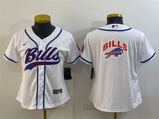 Women Buffalo Bills White Team Big Logo With Patch Cool Base Stitched Baseball Jersey