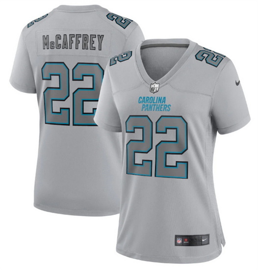 Women Carolina Panthers 22 Christian McCaffrey Grey Atmosphere Fashion Stitched Game Jersey