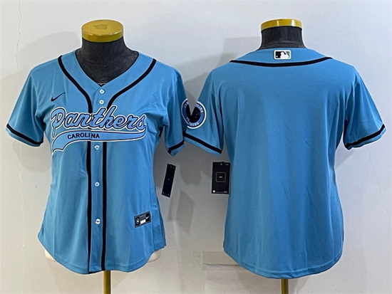 Women Carolina Panthers Blank Blue With Patch Cool Base Stitched Baseball Jersey