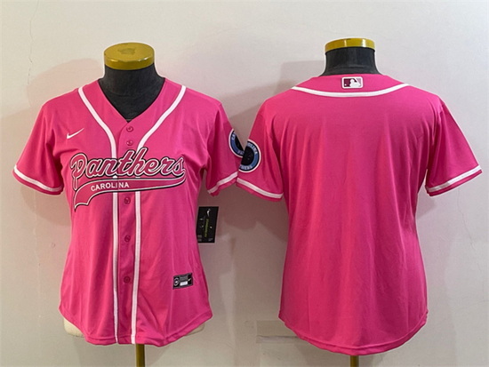 Women Carolina Panthers Blank Pink With Patch Cool Base Stitched Baseball Jersey