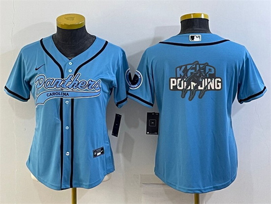 Women Carolina Panthers Blue Team Big Logo With Patch Cool Base Stitched Baseball Jersey