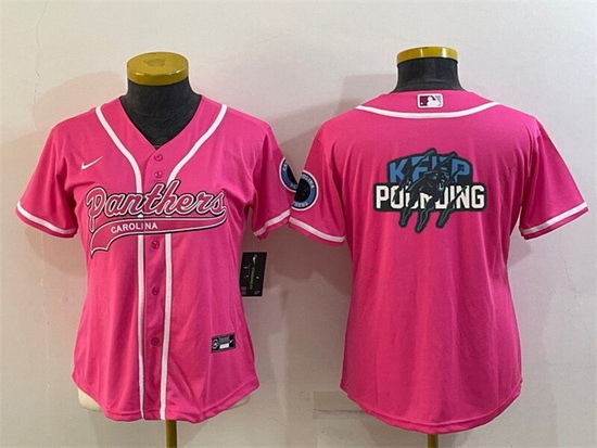 Women Carolina Panthers Pink Team Big Logo With Patch Cool Base 