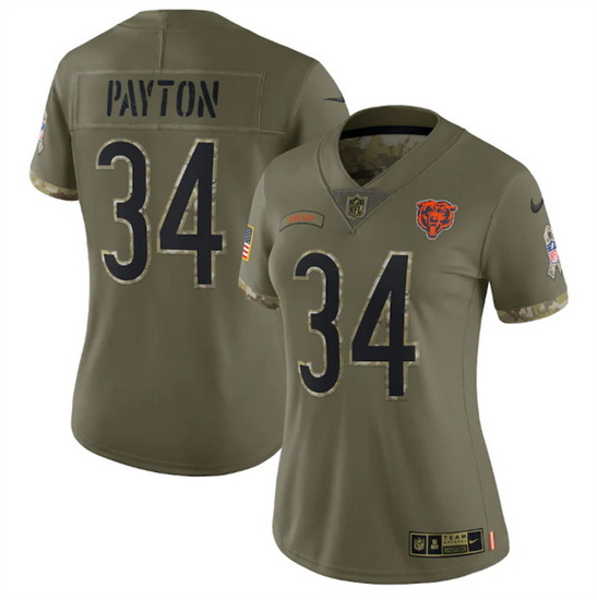 Women Chicago Bears 34 Walter Payton Olive 2022 Salute To Service Limited Stitched Jersey