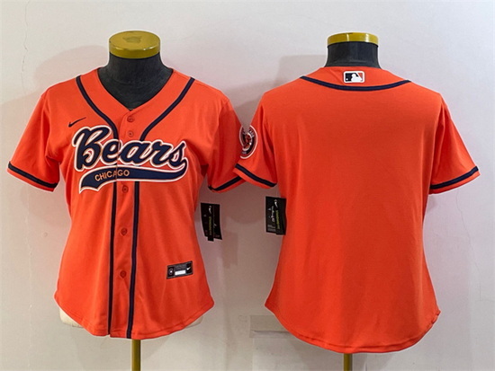 Women Chicago Bears Blank Orange With Patch Cool Base Stitched Baseball Jersey