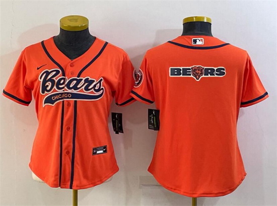 Women Chicago Bears Orange Team Big Logo With Patch Cool Base Stitched Baseball Jersey