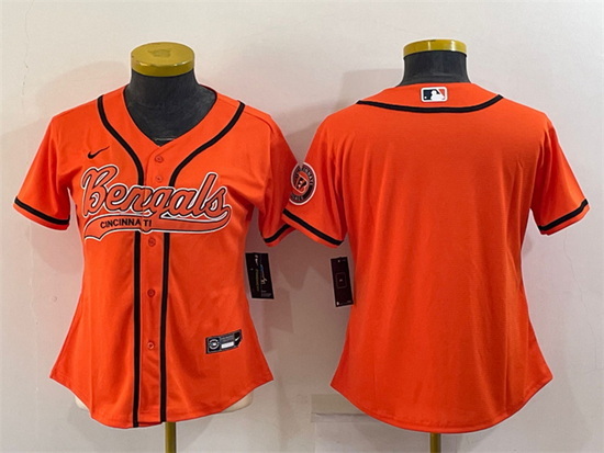 Women Cincinnati Bengals Blank Orange With Patch Cool Base Stitched Baseball Jersey