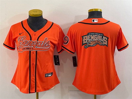 Women Cincinnati Bengals Orange Team Big Logo With Patch Cool Base Stitched Baseball Jersey