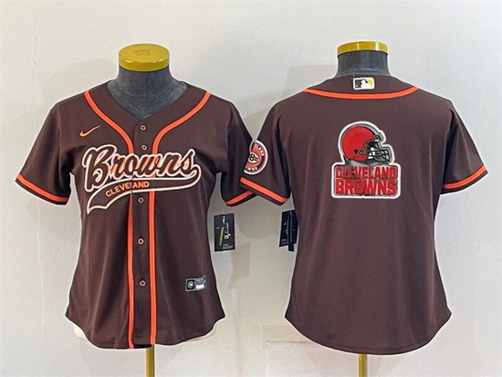 Women Cleveland Browns Brown Team Big Logo With Patch Cool Base Stitched Baseball Jersey