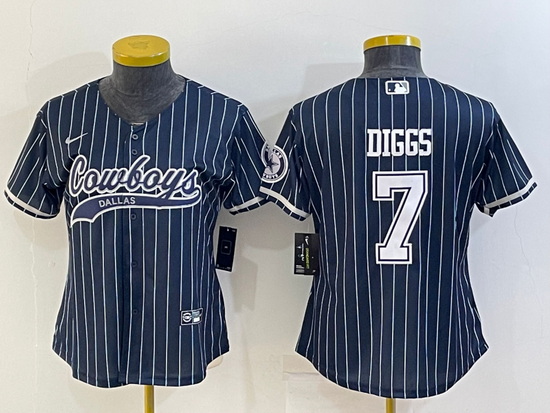 Women Dallas Cowboys 7 Trevon Diggs Navy With Patch Cool Base Stitched Baseball Jersey