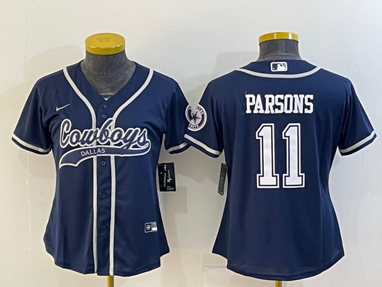 Women Dallas Cowboys 11 Micah Parsons Navy With Patch Cool Base Stitched Baseball Jersey