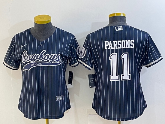 Women Dallas Cowboys 11 Micah Parsons Navy With Patch Cool Base Stitched Baseball Jersey_1