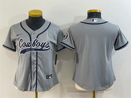 Women Dallas Cowboys Blank Grey With Patch Cool Base Stitched Baseball Jersey