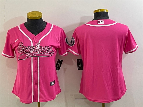 Women Dallas Cowboys Blank Pink With Patch Cool Base Stitched Baseball Jersey