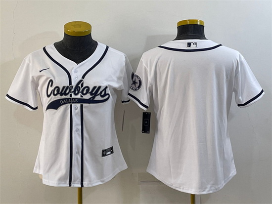 Women Dallas Cowboys Blank White With Patch Cool Base Stitched Baseball Jersey