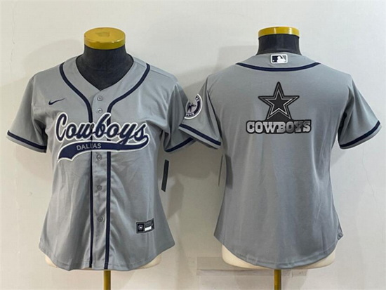 Women Dallas Cowboys Grey Team Big Logo With Patch Cool Base Stitched Baseball Jersey