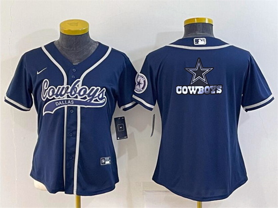 Women Dallas Cowboys Navy Team Big Logo With Patch Cool Base Stitched Baseball Jersey