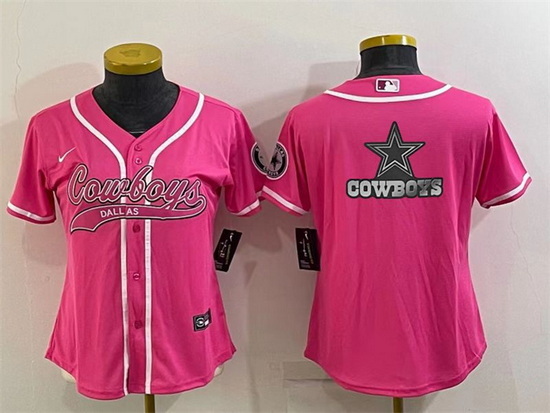 Women Dallas Cowboys Pink Team Big Logo With Patch Cool Base Stitched Baseball Jersey