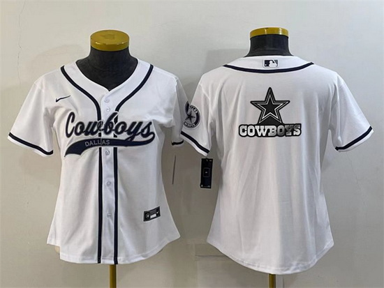 Women Dallas Cowboys White Team Big Logo With Patch Cool Base Stitched Baseball Jersey