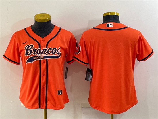 Women Denver Broncos Blank Orange With Patch Cool Base Stitched Baseball Jersey