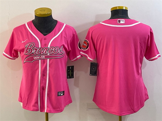 Women Denver Broncos Blank Pink With Patch Cool Base Stitched Baseball Jersey