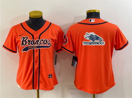 Women Denver Broncos Orange Team Big Logo With Patch Cool Base Stitched Baseball Jersey