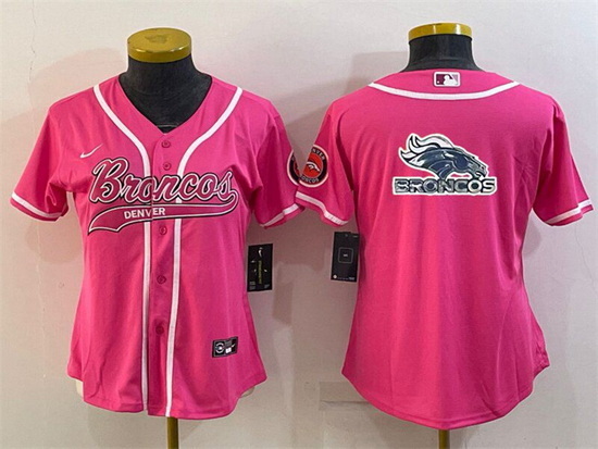 Women Denver Broncos Pink Team Big Logo With Patch Cool Base Stitched Baseball Jersey