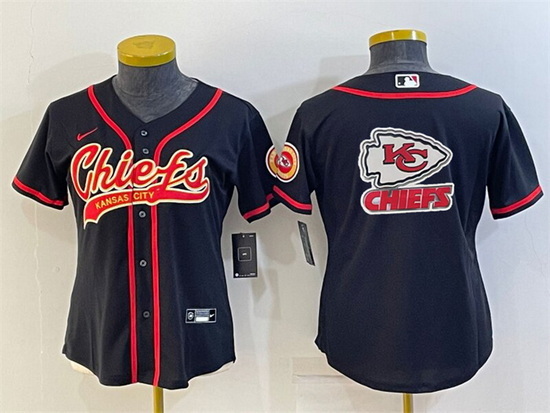 Women Kansas City Chiefs Black Team Big Logo With Patch Cool Base Stitched Baseball Jersey