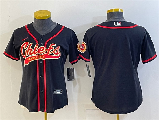 Women Kansas City Chiefs Blank Black With Patch Cool Base Stitched Baseball Jersey