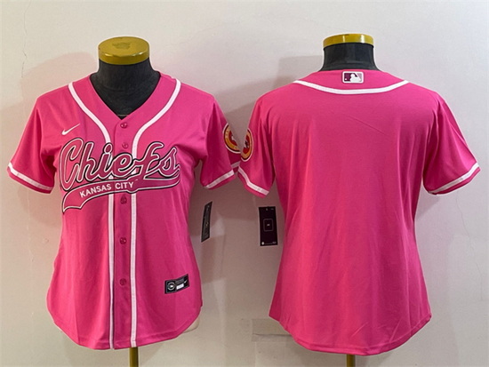 Women Kansas City Chiefs Blank Pink With Patch Cool Base Stitched Baseball Jersey