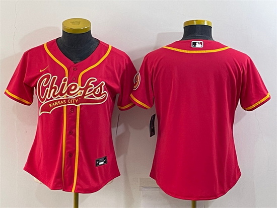 Women Kansas City Chiefs Blank Red With Patch Cool Base Stitched Baseball Jersey