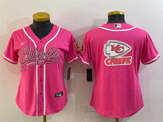 Women Kansas City Chiefs Pink Team Big Logo With Patch Cool Base Stitched Baseball Jersey