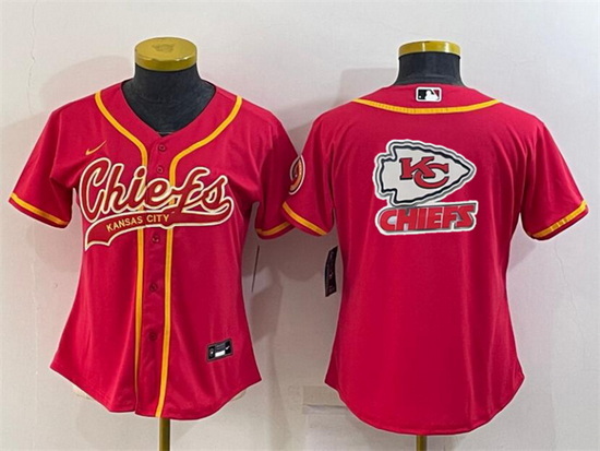 Women Kansas City Chiefs Red Team Big Logo With Patch Cool Base Stitched Baseball Jersey